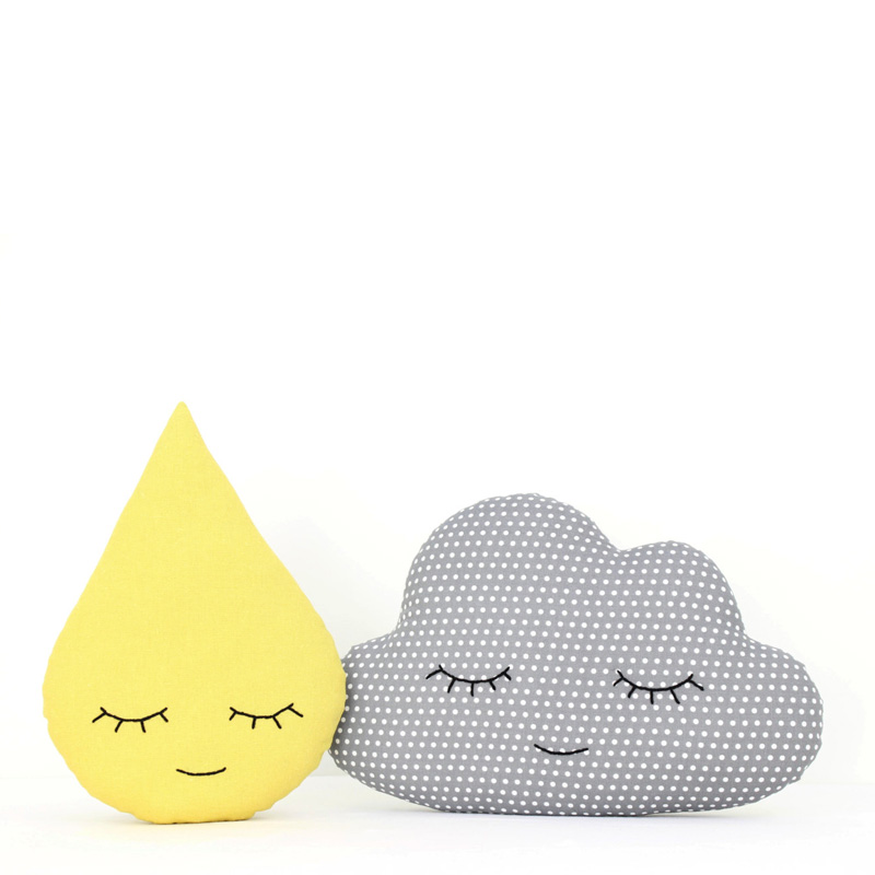 Coussin goutte de pluie et nuage, Prosto Concept — Jaune Citron, Ponio