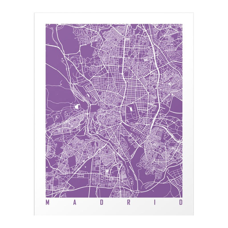 Affiche carte Madrid, Maps Art — Violet Lilas, Ponio
