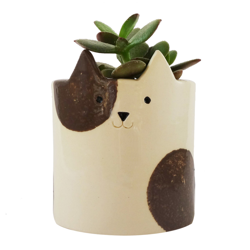 Cache-pot Chat, Minky Moo Ceramics — Marron Noisette, Ponio